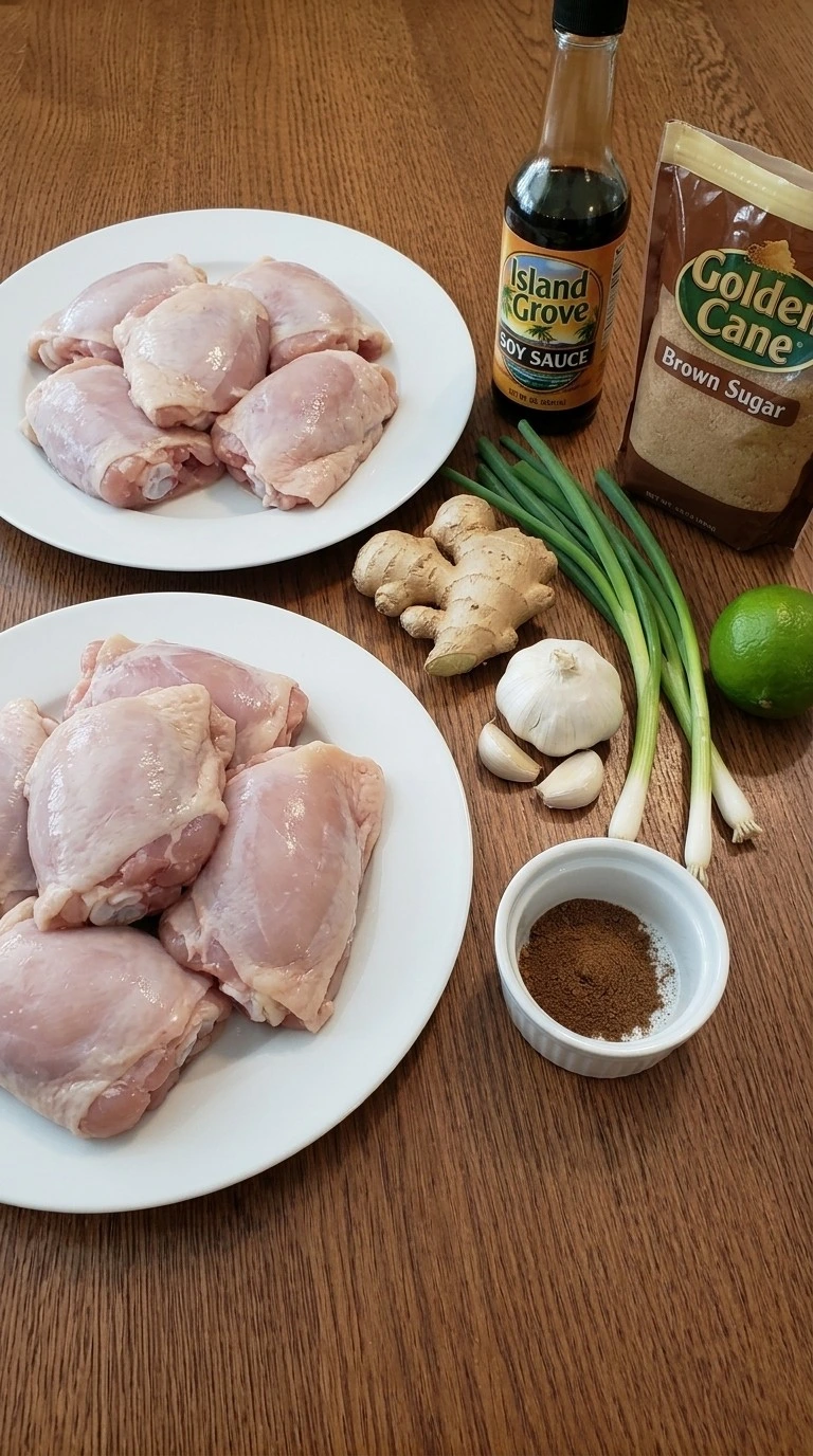 Slow Cooker Jerk Chicken ingredients including chicken thighs spices and aromatics Recipe focus: slow cooker chicken soup.