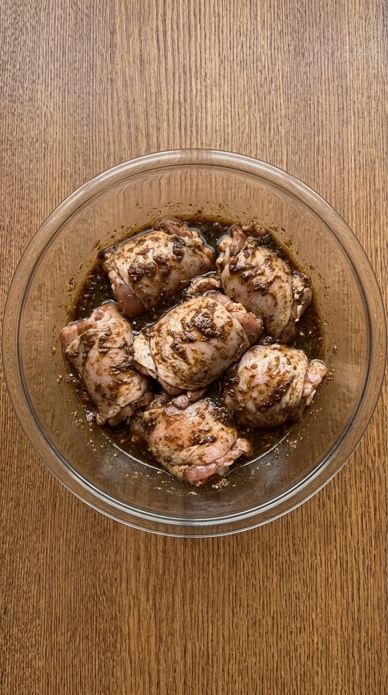 Slow Cooker Jerk Chicken marinade coating chicken thighs before cooking Recipe focus: slow cooker chicken thighs boneless.