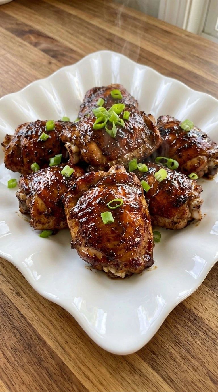 Slow Cooker Jerk Chicken finished with glossy glaze and fresh garnish Recipe focus: slow cooker chicken thighs.