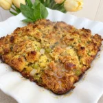 Southern Thanksgiving Soul Food Cornbread Dressing baked with golden cornbread pieces Recipe focus: southern thanksgiving recipes soul food cornbread dressing.