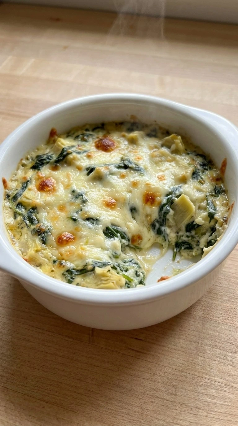 Finish and serve the creamy dip Recipe focus: crockpot spinach artichoke dip.