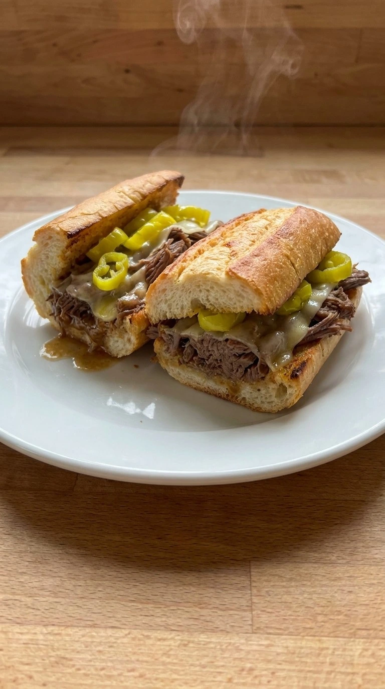 Crockpot Italian Beef Sandwiches — Plate the finished Italian beef sandwiches Recipe focus: slow cooker italian beef.