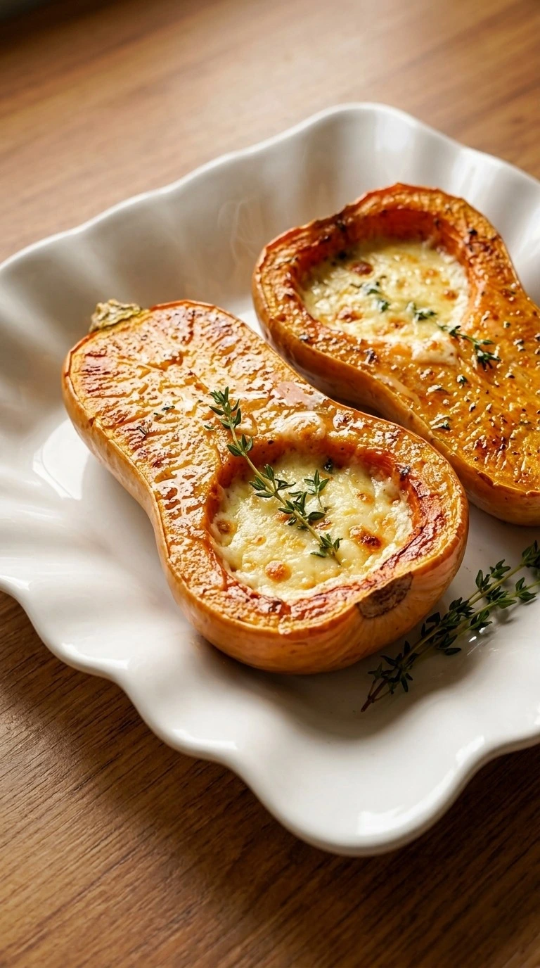 Thanksgiving Butternut Squash roasted halves with creamy filling and golden edges Recipe focus: thanksgiving butternut squash recipes.