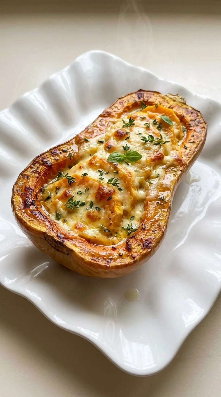 Thanksgiving Butternut Squash single serving with creamy sliced interior Recipe focus: butternut squash recipes thanksgiving.