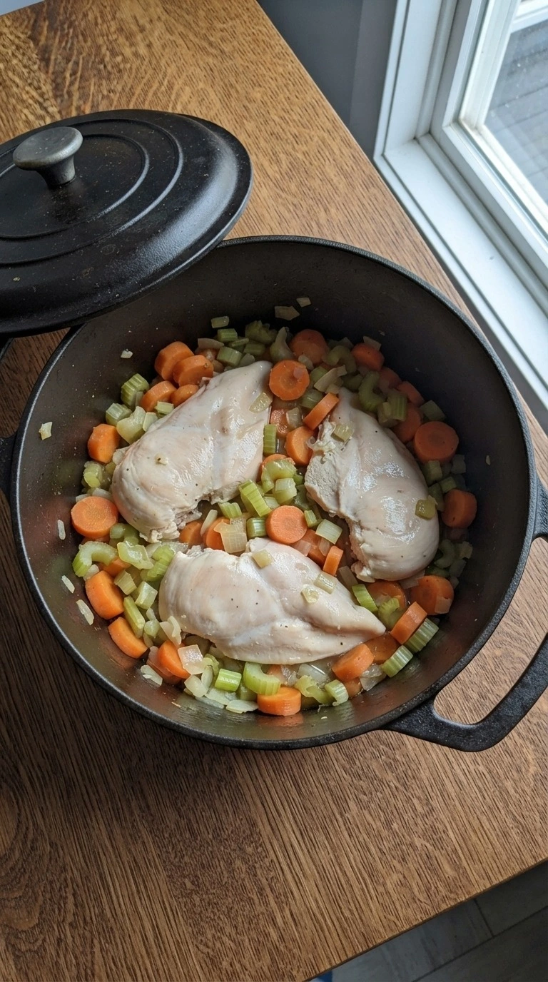 Chicken and Dumplings with Biscuits chicken and vegetables beginning in a pot Recipe focus: easy chicken and dumplings with biscuits.