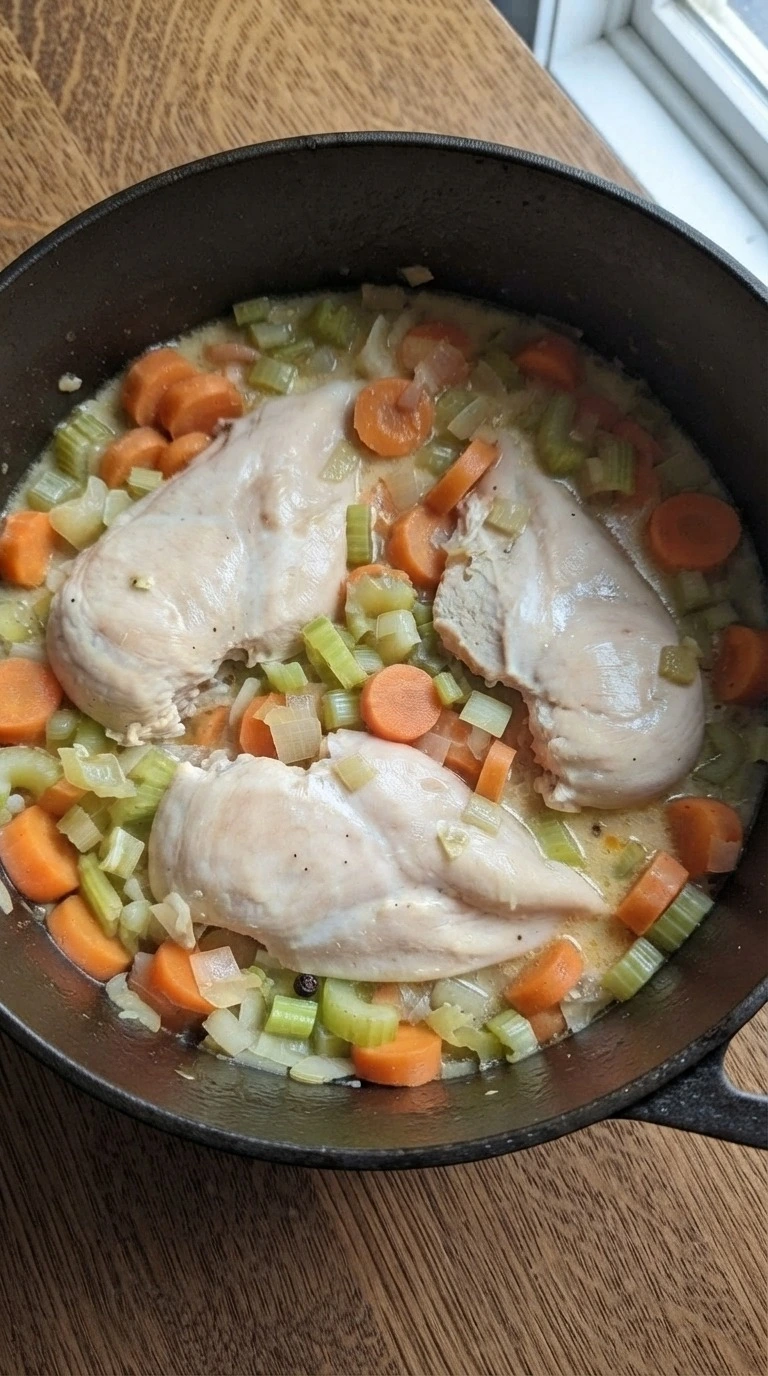 Chicken and Dumplings with Biscuits creamy filling simmering with chicken and vegetables Recipe focus: chicken and dumplings recipe.