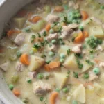 Chicken Pot Pie Soup creamy finished bowl with chicken and vegetables Recipe focus: easy chicken pot pie.
