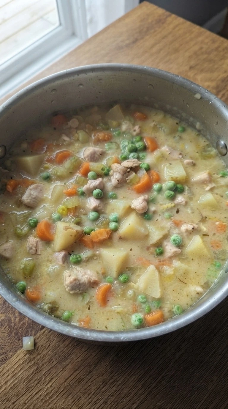 Chicken Pot Pie Soup thick creamy broth with chicken vegetables Recipe focus: easy chicken pot pie.