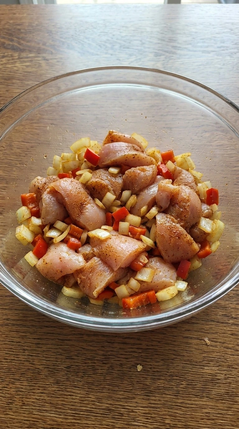 Chicken Taco Soup seasoning chicken breast and vegetables before cooking Recipe focus: chicken taco soup crock pot.