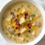 Crockpot Potato Soup in a bowl with creamy broth and tender potato pieces Recipe focus: potato soup crock pot.