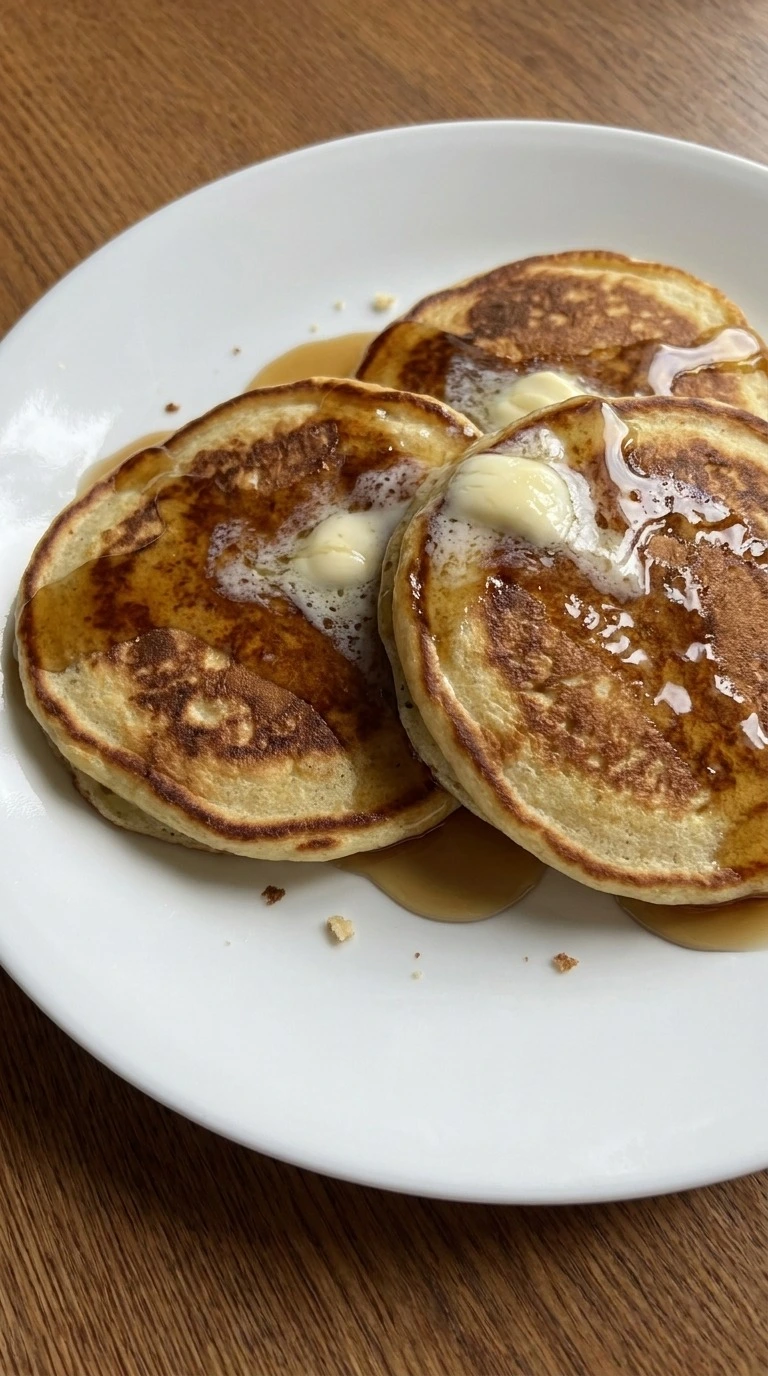 Finished stack of Fluffy Buttermilk Pancakes from Scratch with butter and syrup Recipe focus: homemade pancakes from scratch.