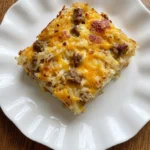 Hashbrown Breakfast Casserole with golden topping and melted cheese Recipe focus: hash brown breakfast casserole.