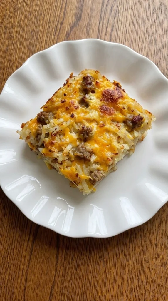 Hashbrown Breakfast Casserole with golden topping and melted cheese Recipe focus: hash brown breakfast casserole.