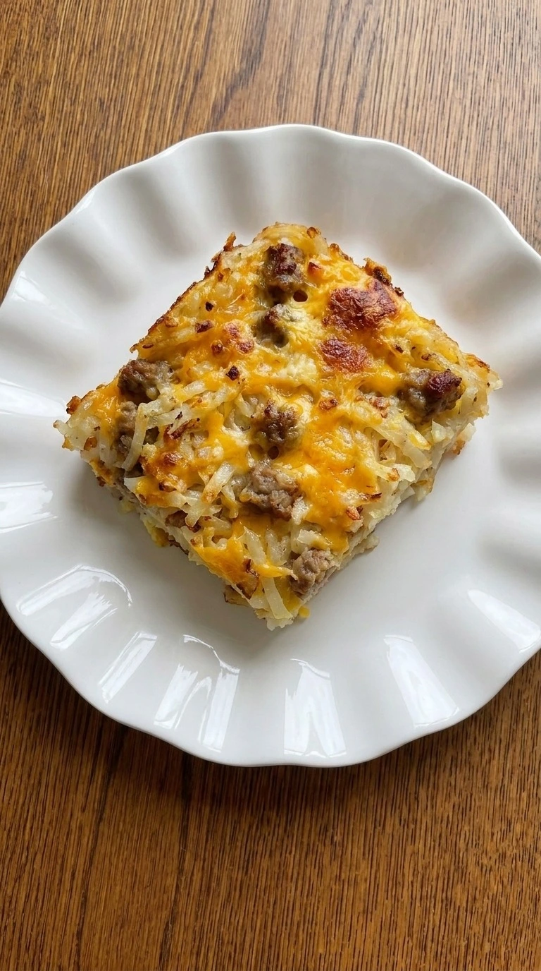 Hashbrown Breakfast Casserole with golden topping and melted cheese Recipe focus: hash brown breakfast casserole.