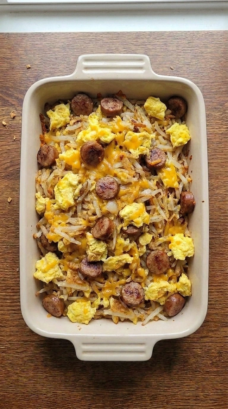 Hashbrown Breakfast Casserole baked golden Recipe focus: easy breakfast casserole.