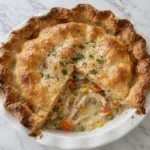 Homemade Chicken Pot Pie with golden crust and creamy filling served fresh Recipe focus: easy chicken pot pie.