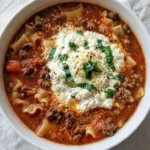 One Pot Lasagna Soup in a bowl with melted cheese and tender noodles Recipe focus: lasagna soup recipe.
