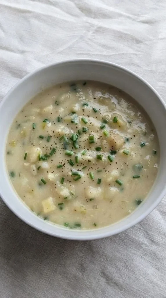 Potato Leek Soup creamy finished bowl with tender leeks and potatoes Recipe focus: potato leek soup recipe.