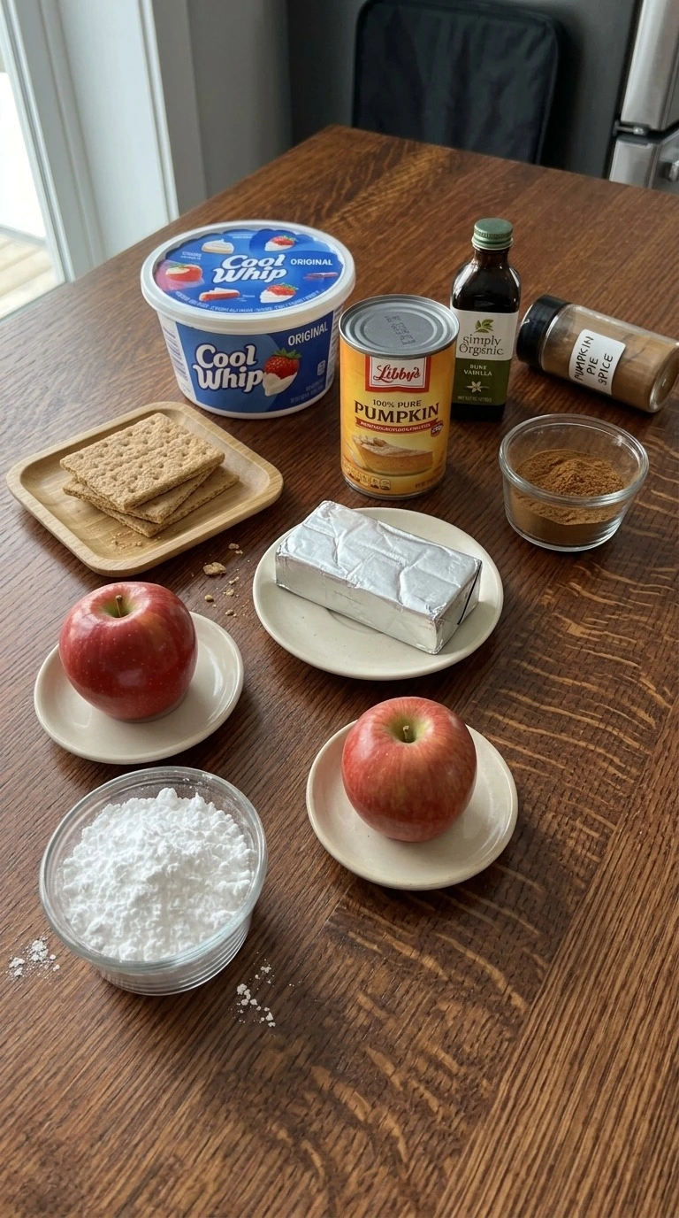 Pumpkin Pie Dip ingredients with pumpkin puree cream cheese and spices Recipe focus: pumpkin cream cheese dip.