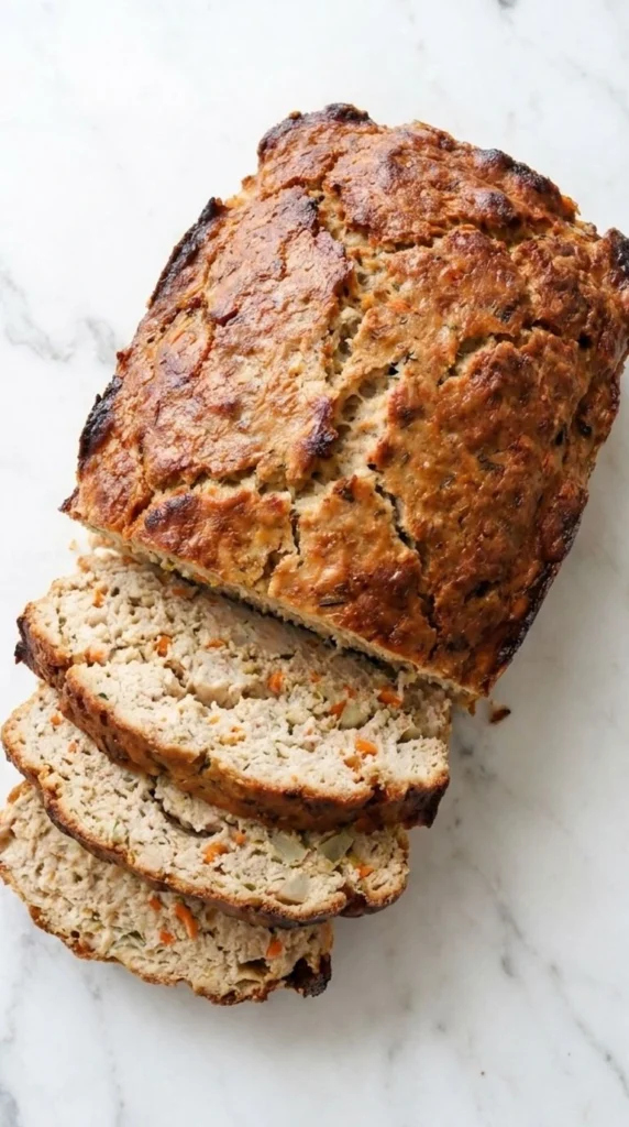 Turkey Meatloaf sliced loaf showing moist browned crust and homemade texture Recipe focus: meatloaf recipes.