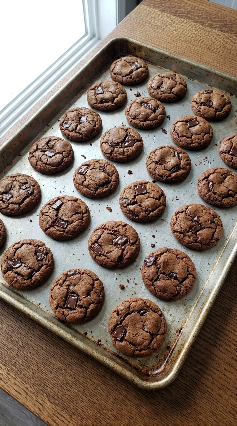 Chewy Chocolate Gingerbread Cookies baking with cracked tops and dark edges Recipe focus: chewy chocolate gingerbread cookies martha stewart.