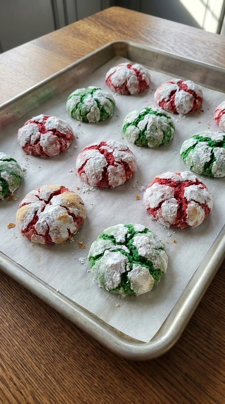 Christmas Crinkle Cookies baked with deep snowy cracks and bright red and green centers Recipe focus: easy christmas cookies simple.