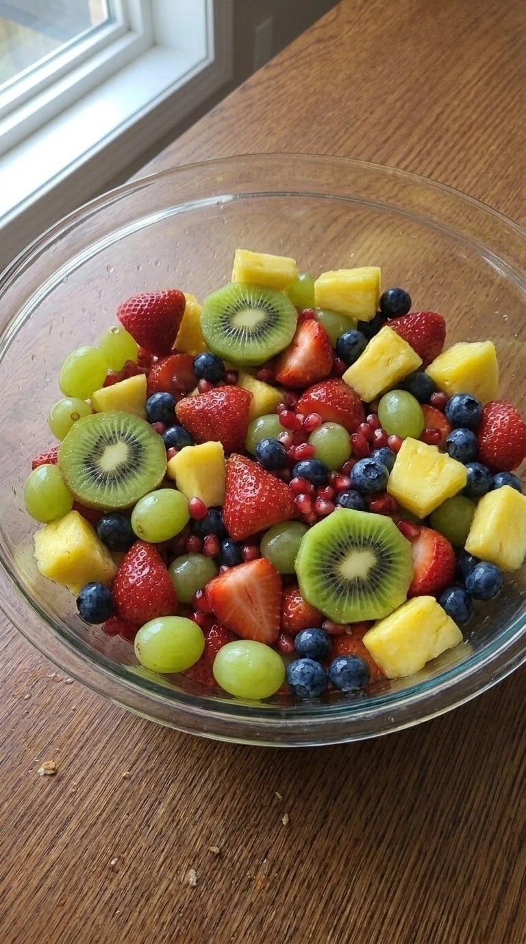 Christmas Fruit Salad with citrus dressing coating fresh fruit Recipe focus: green christmas salad.