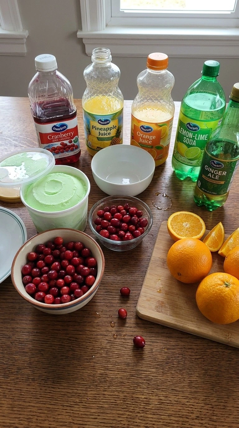 Christmas Sherbet Punch ingredients with sherbet citrus juice and cranberries Recipe focus: christmas punch alcoholic.