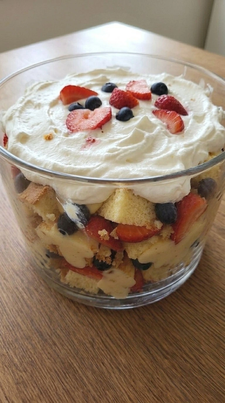 Christmas Trifle finished with whipped cream topping and berries Recipe focus: best trifle christmas.