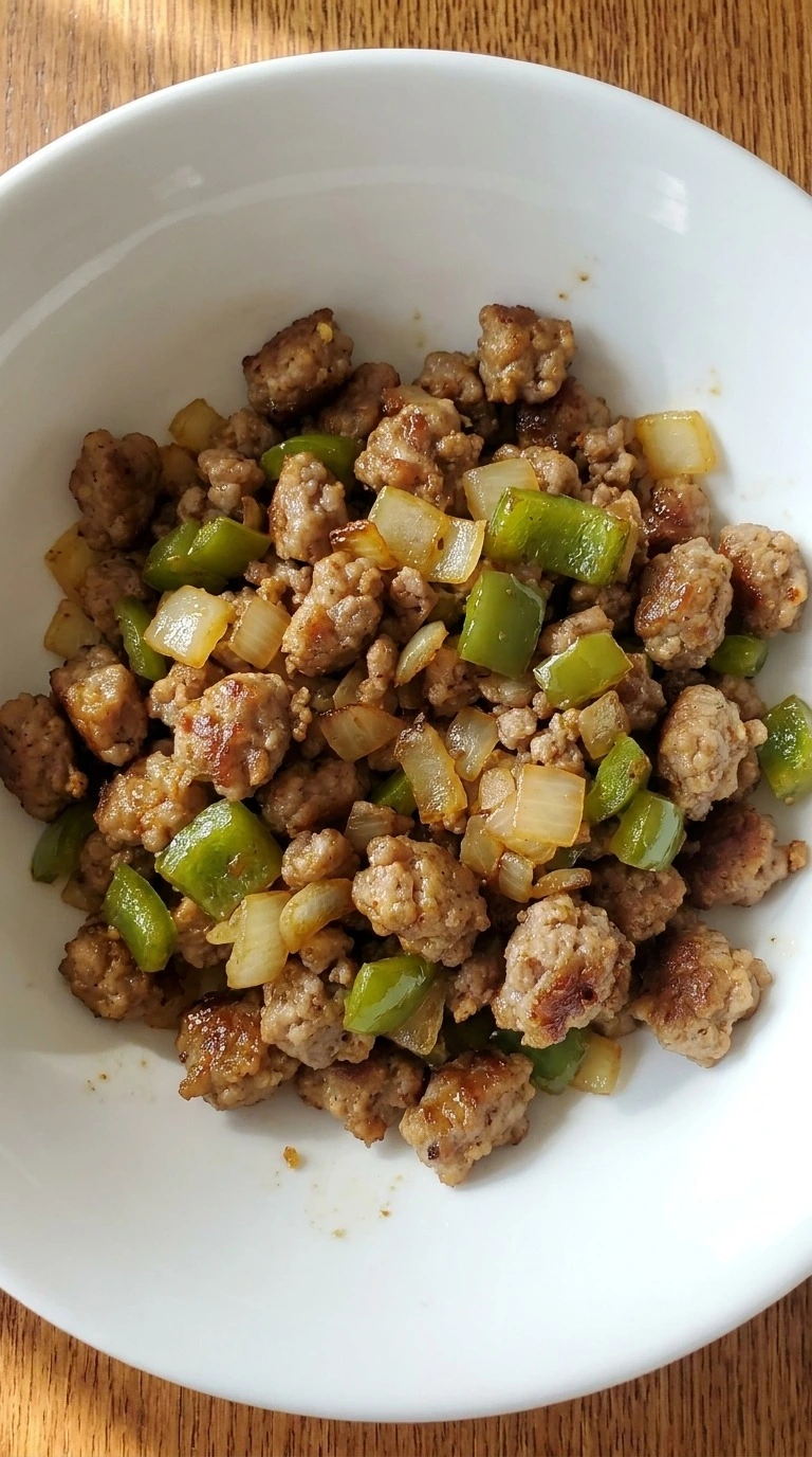Crockpot Breakfast Casserole sausage base with golden crumbles and vegetables Recipe focus: overnight breakfast casserole.