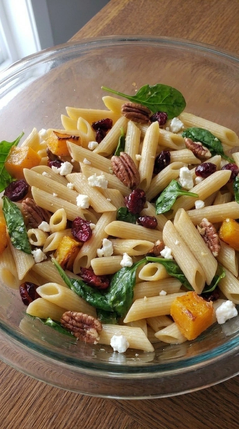 Fall Pasta Salad step 4 glossy dressing coating penne and vegetables Recipe focus: fall pasta salad recipes. Recipe focus: fall harvest pasta salad.