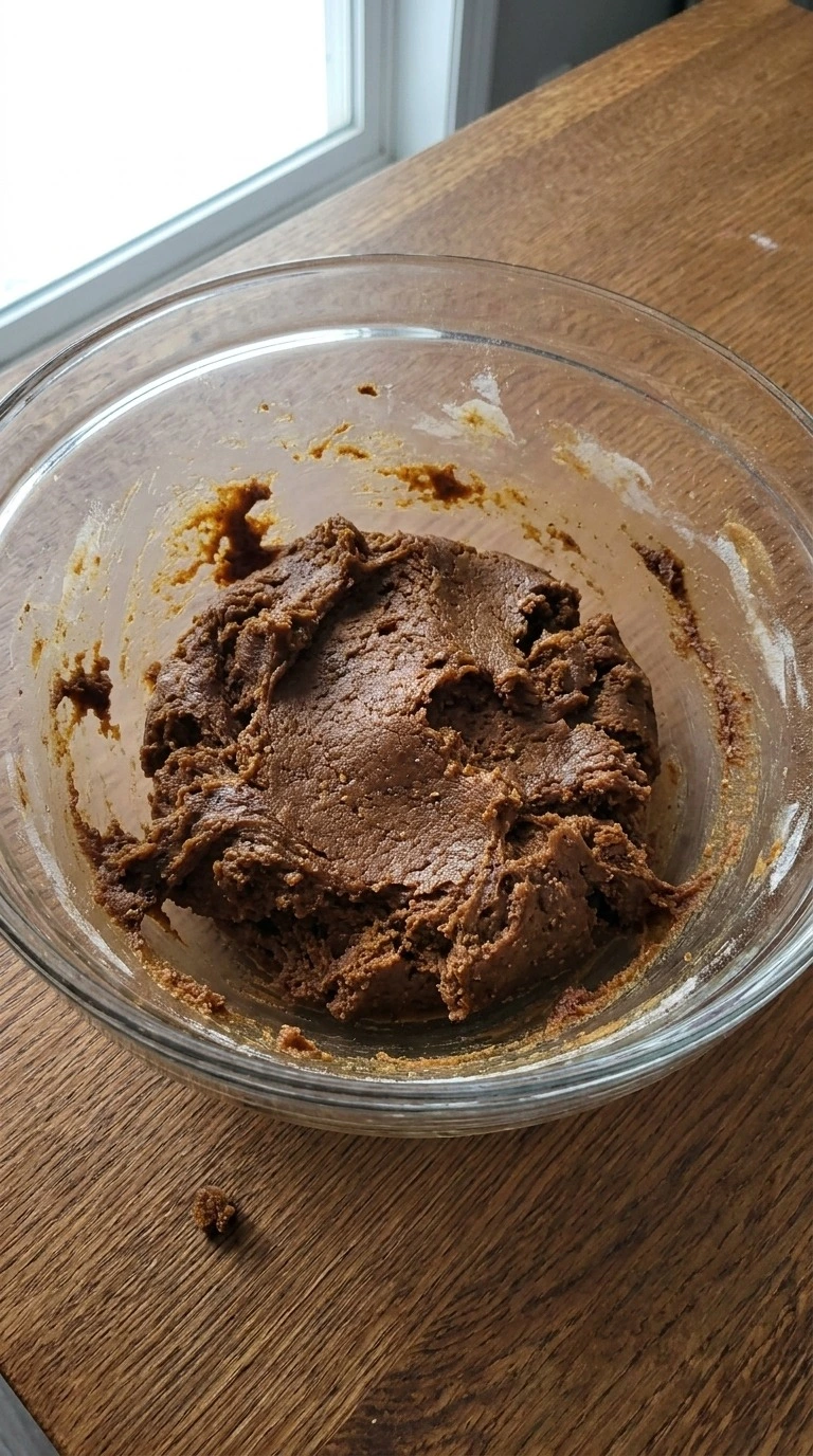 Gingerbread Crinkle Cookies dough mixed with molasses and warm spices Recipe focus: chewy gingerbread cookies.