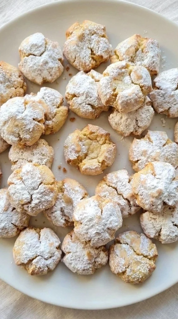 Italian Christmas Cookies on a plate with golden edges and homemade texture Recipe focus: easy christmas cookies simple.