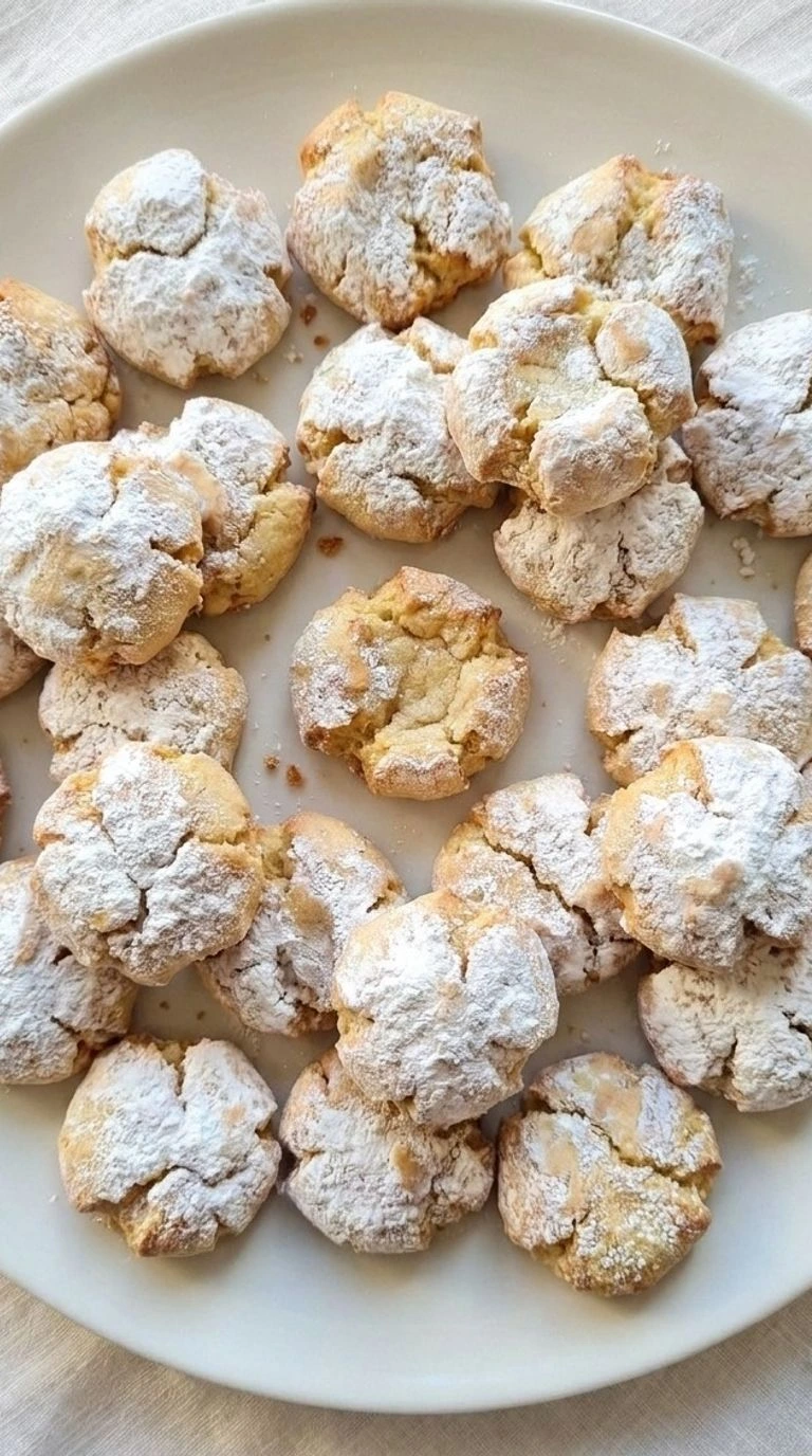 Italian Christmas Cookies on a plate with golden edges and homemade texture Recipe focus: easy christmas cookies simple.