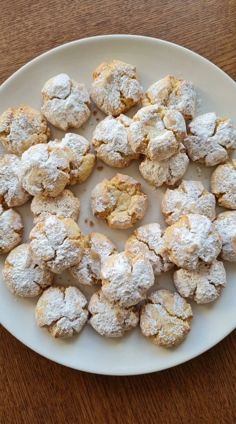 Italian Christmas Cookies finished on plate with powdered sugar topping Recipe focus: christmas cookies sugar cookie.