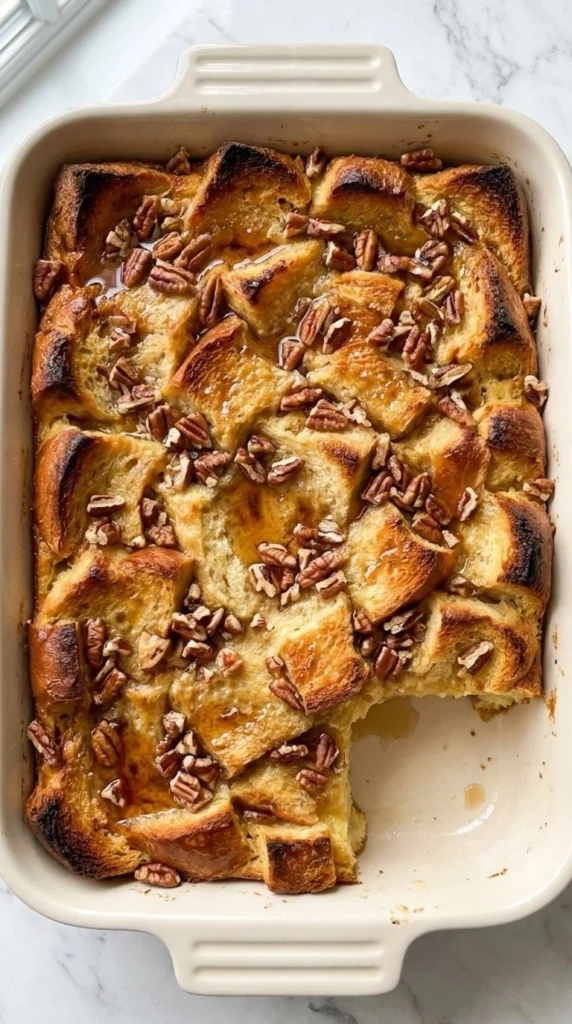 Maple Pecan Bread Pudding with golden brioche cubes, toasted pecans and a tender maple custard center Recipe focus: easy maple pecan bread pudding.