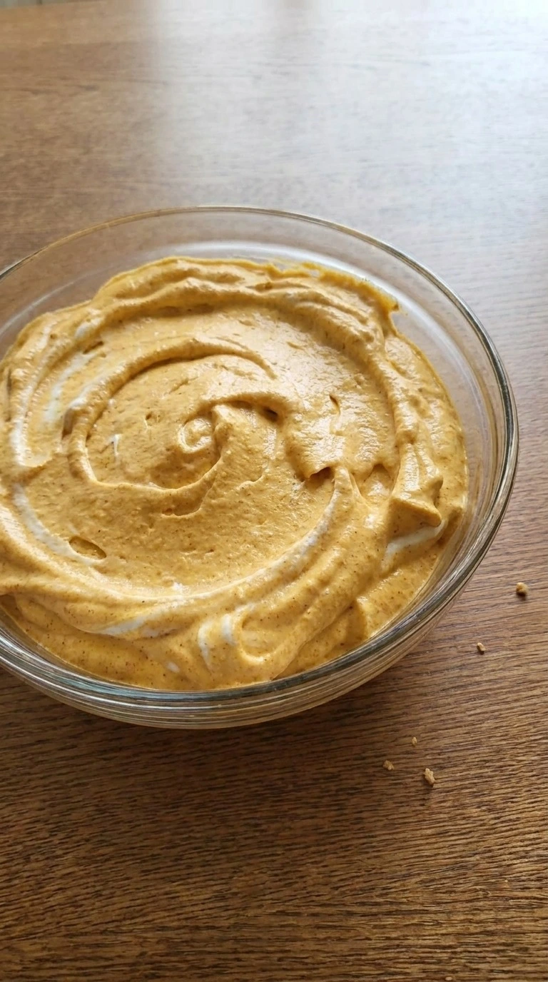 No Bake Pumpkin Cheesecake filling with folded whipped cream texture Recipe focus: pumpkin cheesecake recipes.