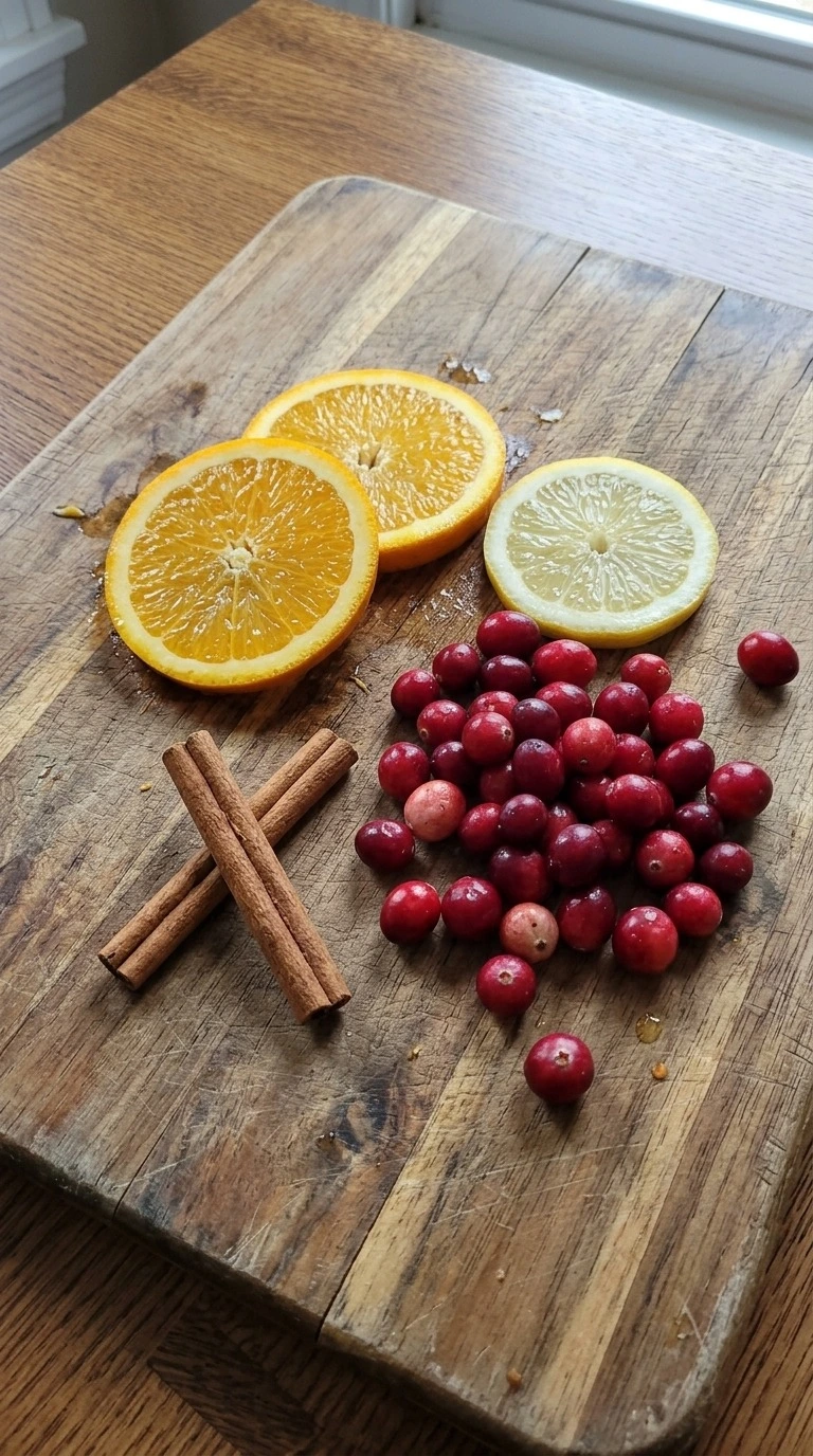 Non Alcoholic Christmas Punch fruit slices with cranberries before mixing Recipe focus: easy christmas punch non alcoholic.