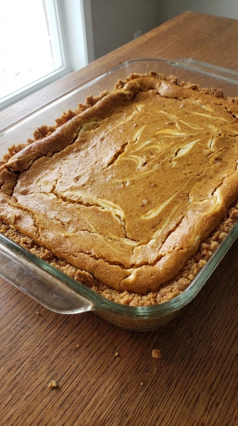 Pumpkin Cheesecake Bars baked golden with creamy set center Recipe focus: pumpkin cream cheese bars.