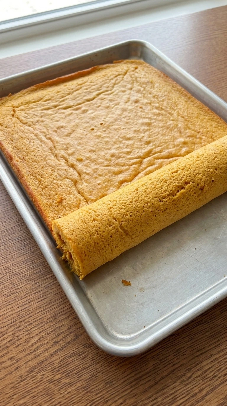 Pumpkin Roll with Cream Cheese Filling cake baked thin and rolled warm before adding the cream cheese center. Recipe focus: pumpkin roll recipe.