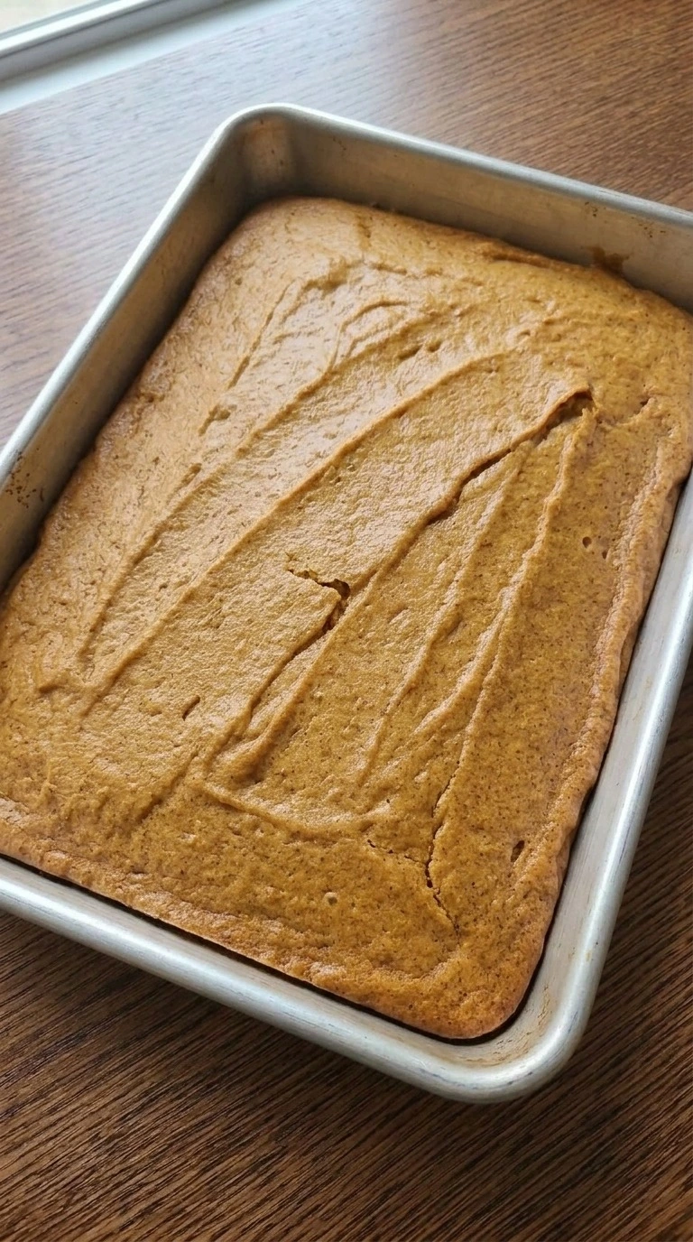Pumpkin Spice Cake baked golden brown with a gently risen top and fine natural cracks. Recipe focus: easy pumpkin spice cake.