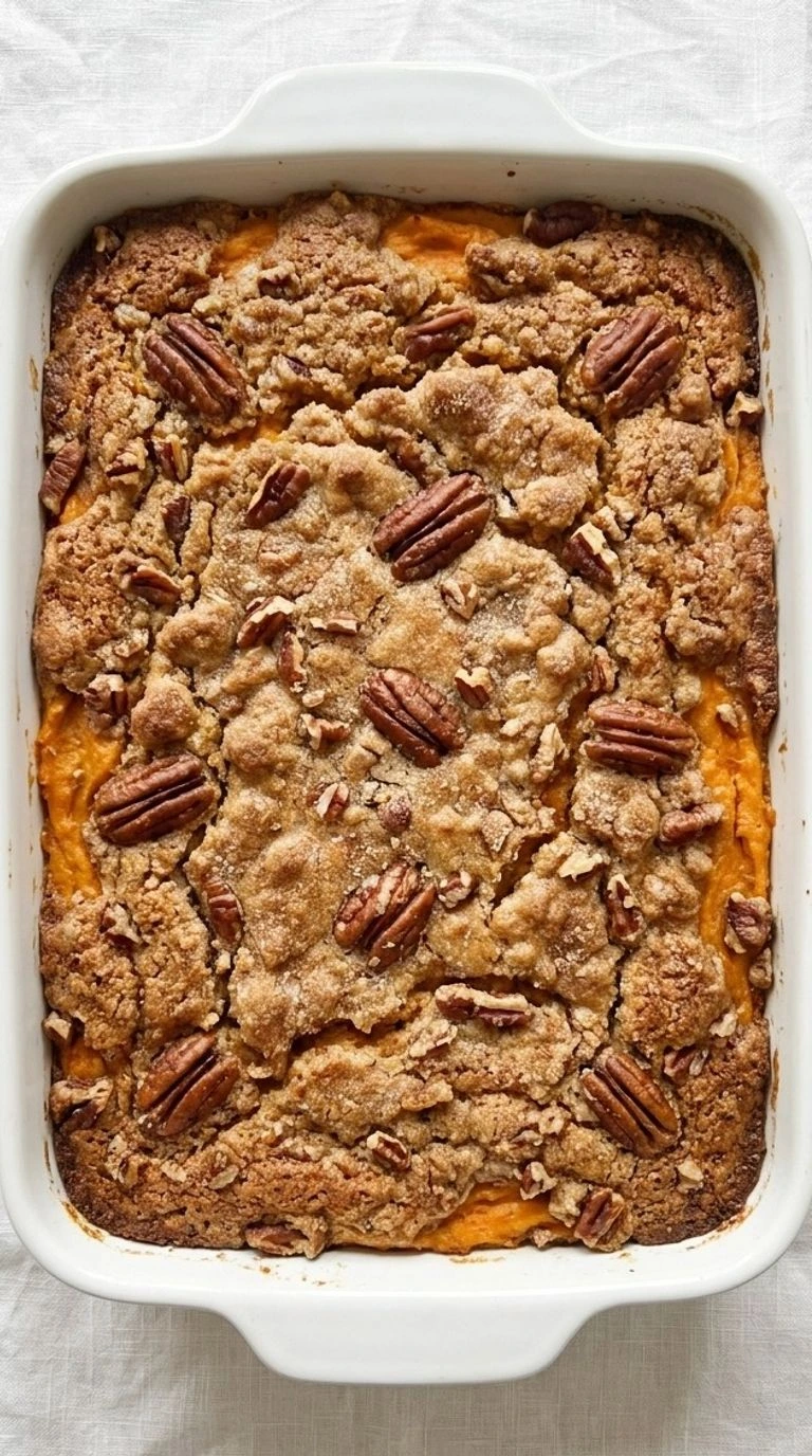 Sweet Potato Casserole with Pecans with a golden pecan crumble over creamy orange sweet potatoes Recipe focus: ruth chris sweet potato casserole.