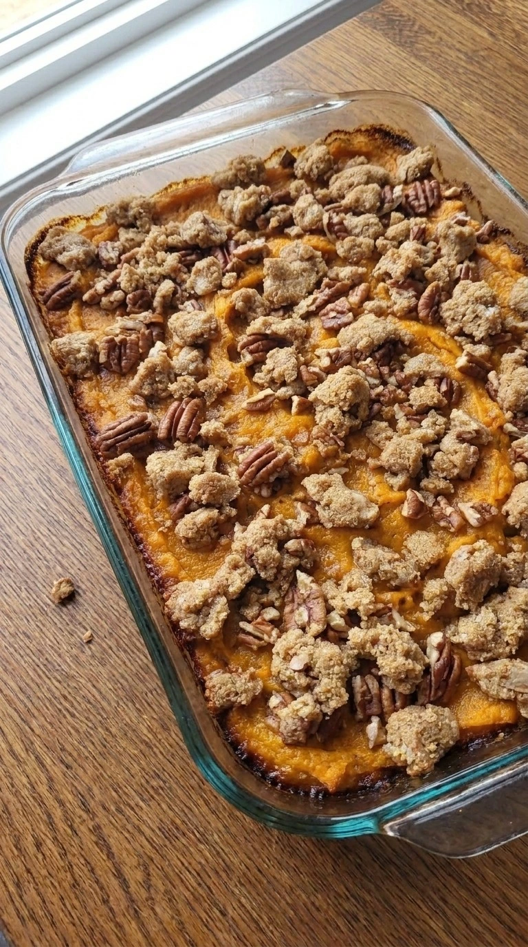 Baked Sweet Potato Casserole with Pecans with toasted pecans and crisp brown sugar clusters Recipe focus: ruths chris sweet potato casserole.