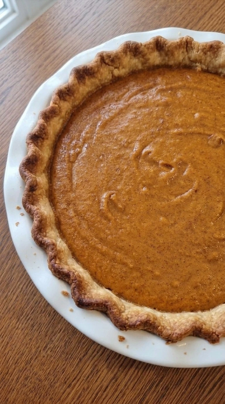 Freshly baked Sweet Potato Pie with set orange filling and uneven golden-brown pastry edges Recipe focus: easy sweet potato pie.